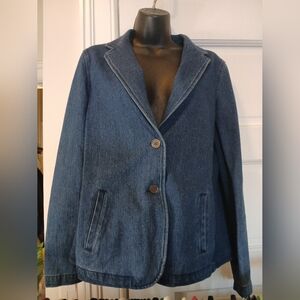 J. McLaughlin Womens Dark Wash Cotton Stretch Denim Jean Blazer Jacket Size L